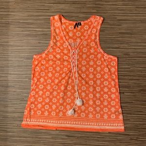Kensie Orange White Polyester Tank Top Size Large